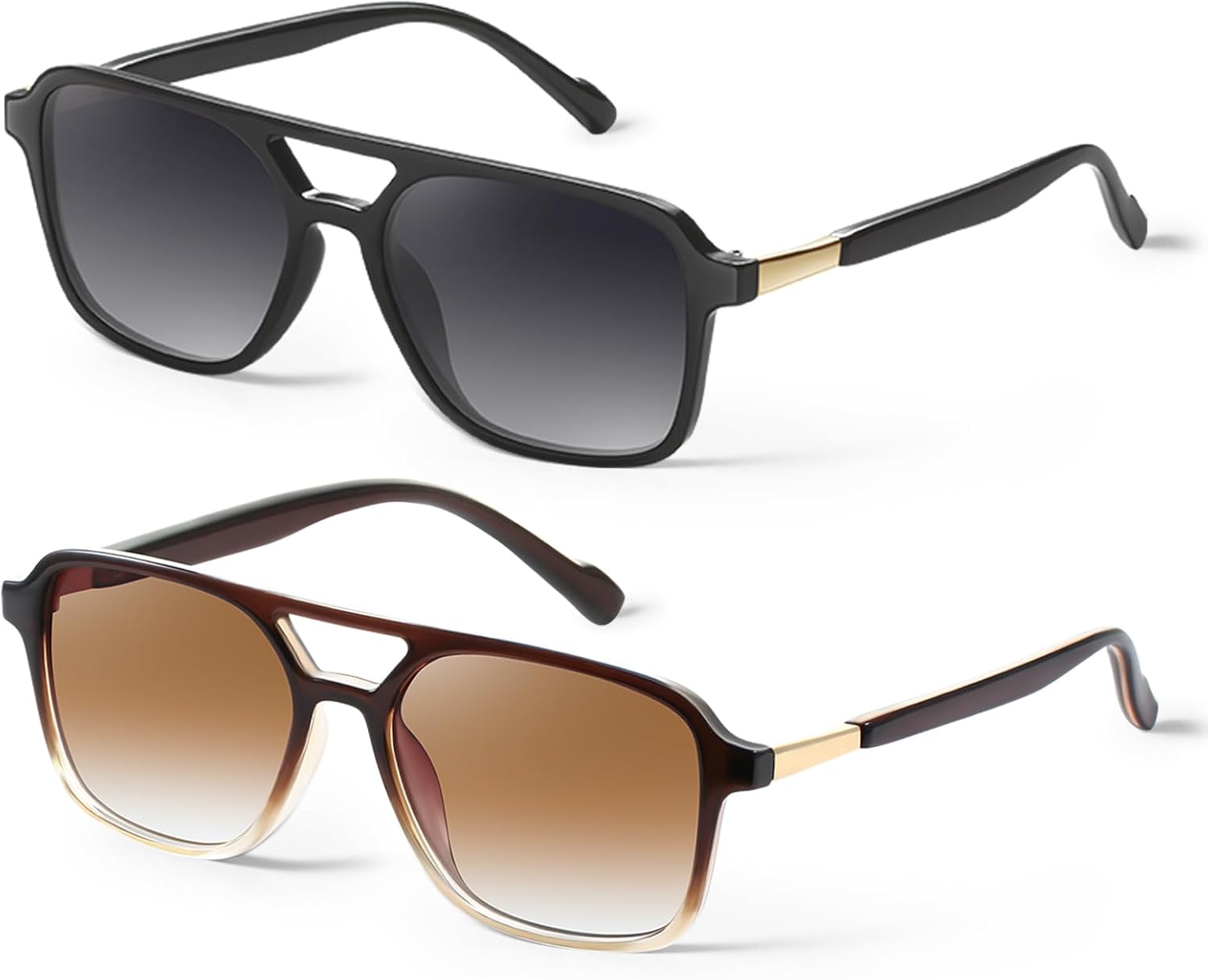 

Солнцезащитные очки GRFISIA в стиле ретро «Авиатор» для женщин и мужчин, квадратная оправа, прямоугольная форма, модные солнцезащитные очки, 2pcs Black/Gray+gradient Brown/Brown