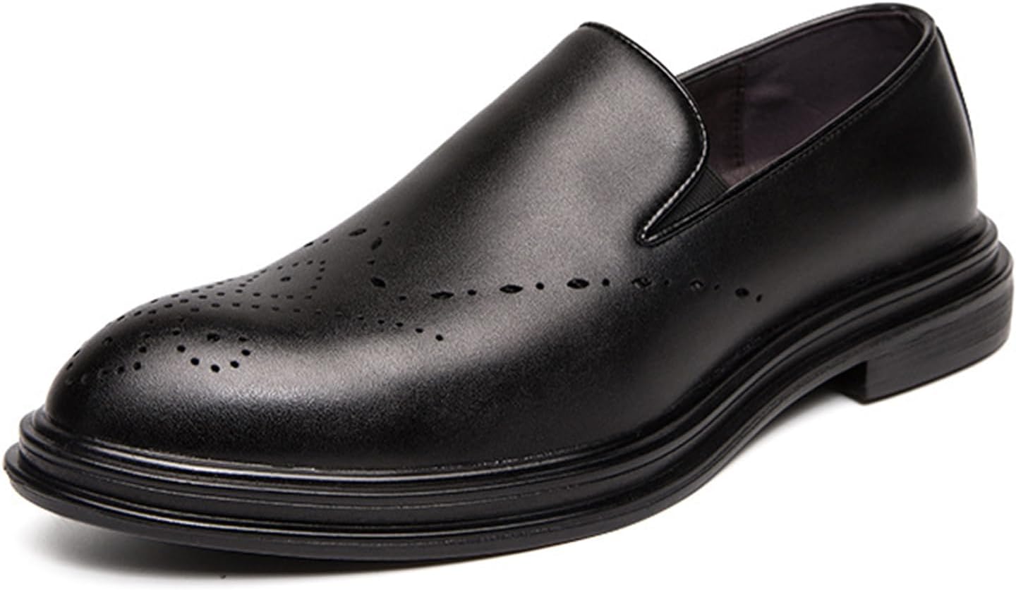 

Мужские кожаные лоферы NXNBHSL с заостренным носком, броги, удобные, легкие, без застежки, с низким массивным каблуком, нескользящие, деловая обувь для офиса, свадьбы и повседневной работы, черный