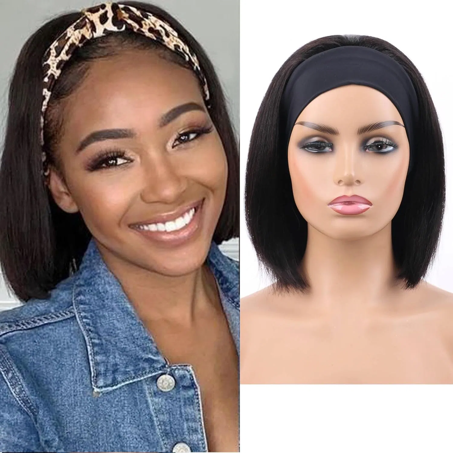 Парик-боб Huarisi из натуральных человеческих волос с повязкой, 25 см Huarisi, Headband Wig Bob