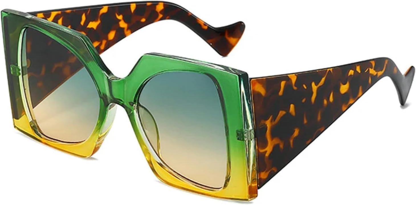 

Модные солнцезащитные очки большого размера с двухцветным дизайном для женщин, ретро-градиентные очки с защитой от УФ-излучения UV400; модные солнцезащитные очки для мужчин с леопардовым принтом TVTBBVV, Green Yellow