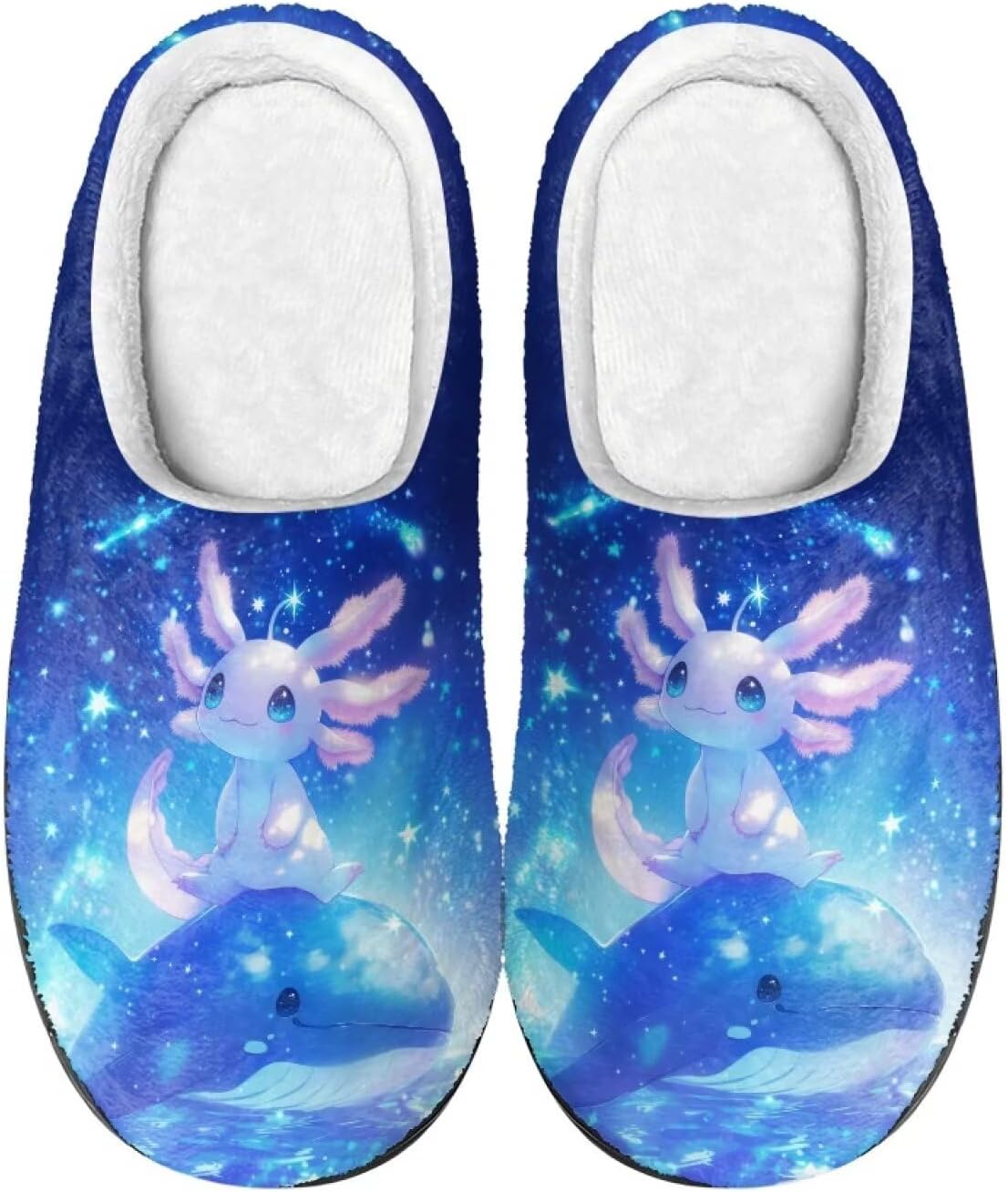 

Тапочки Xpyiqun для женщин и мужчин, домашние слипоны, пушистые теплые зимние тапочки, размер 4-12, Galaxy Axolotl Dolphin