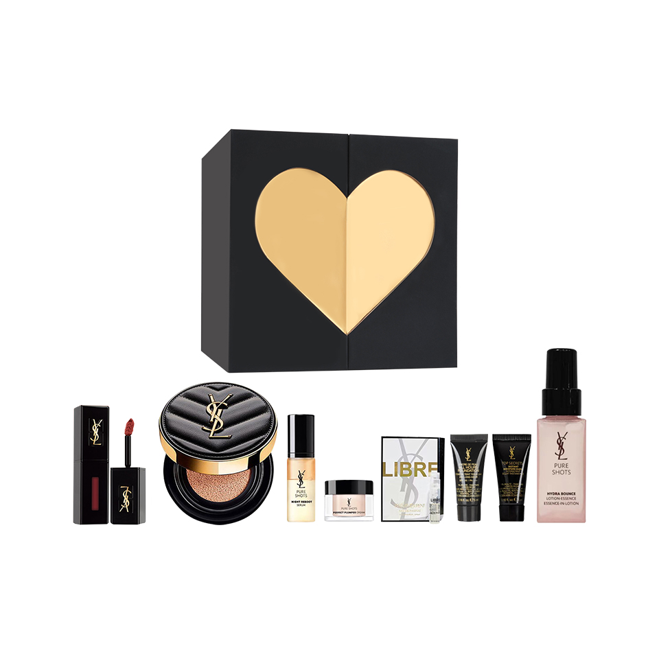 Набор косметики для женщин SAINT LAURENT, Lip Balm #7B+Leather Air Cushion B20# Formal Wear, Perfume Magic Cube Gift Box Set — фото 3