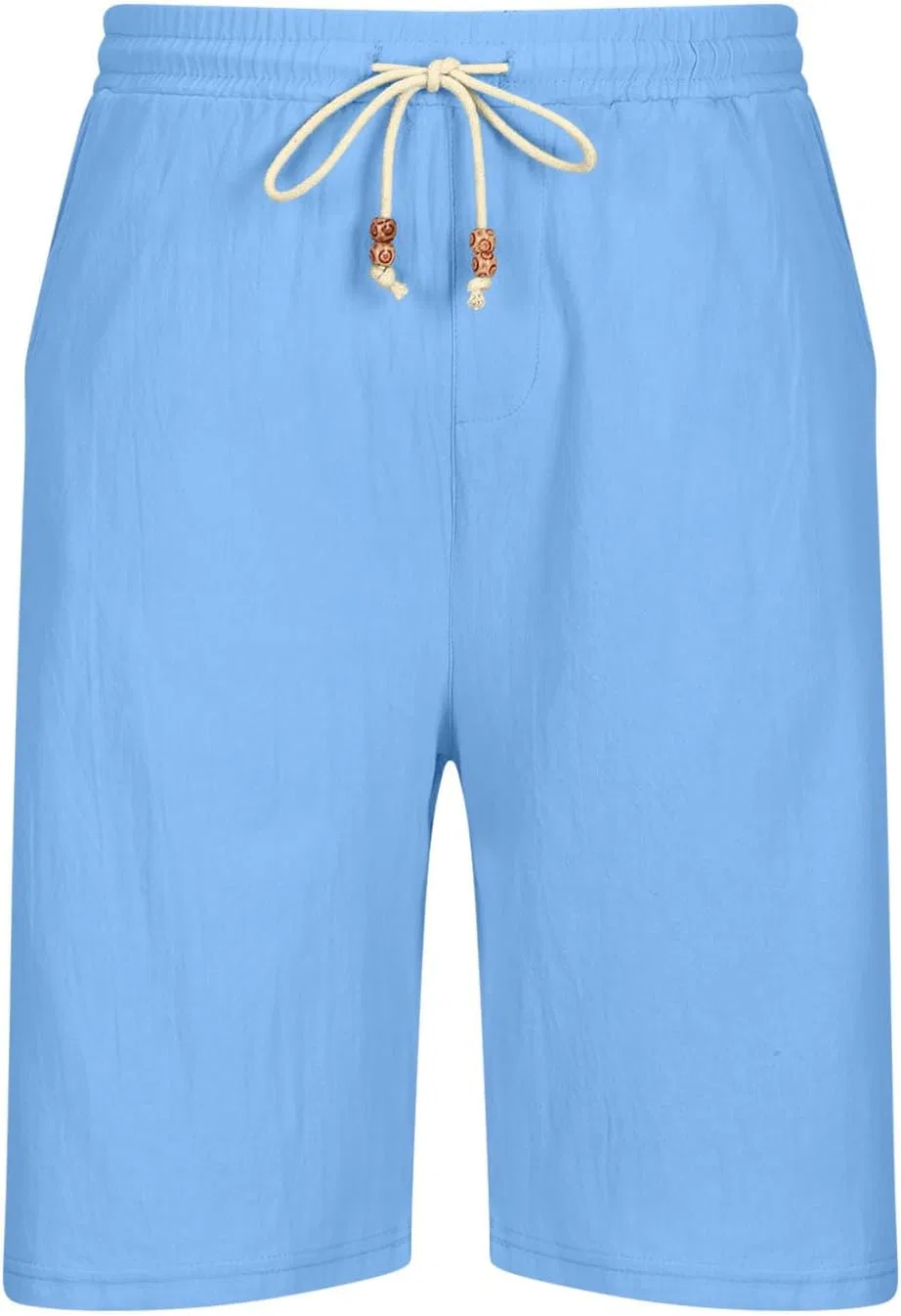 Шорты карго мужские с эластичным поясом, хлопок и лён, Light Blue — фото 2