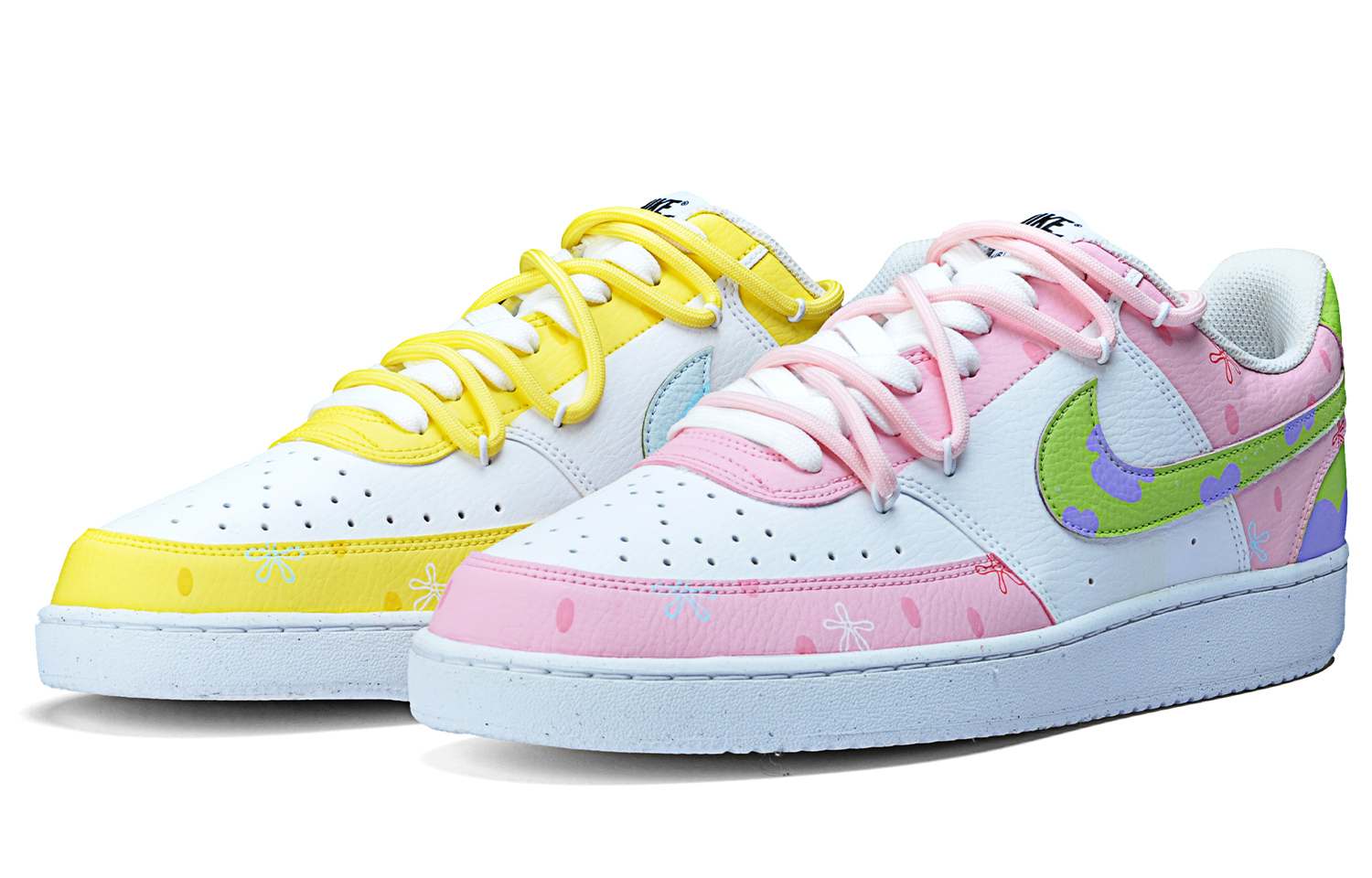 

Кроссовки Nike Court Vision 1 противоскользящие износостойкие низкие для скейтбординга мужские жёлто-розовые утиные цвета, непарные