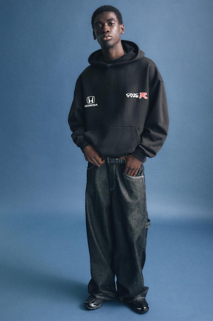 

Толстовка с капюшоном Honda Pull And Bear, черный