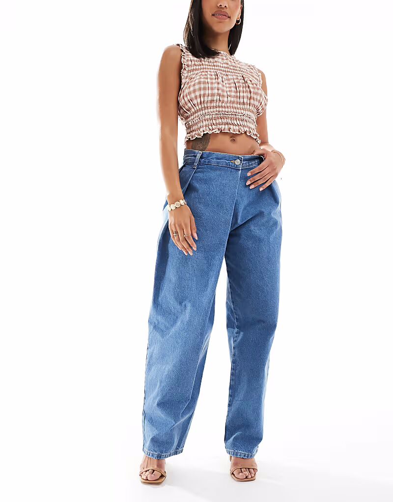 

Джинсы ASOS DESIGN Denim с широкими штанинами и завязками, средне-синего цвета