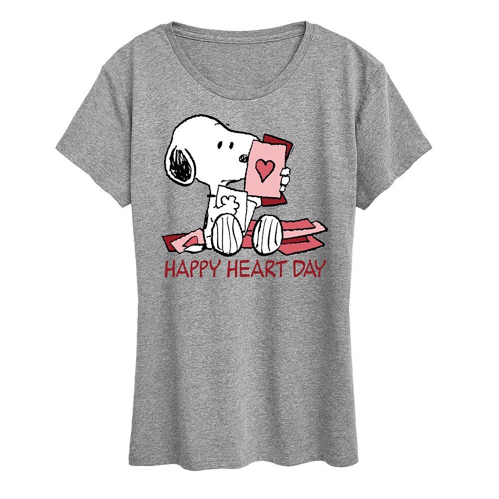 

Женская футболка с рисунком Peanuts Snoopy Happy Heart Day Licensed Character, цвет Heather Gray