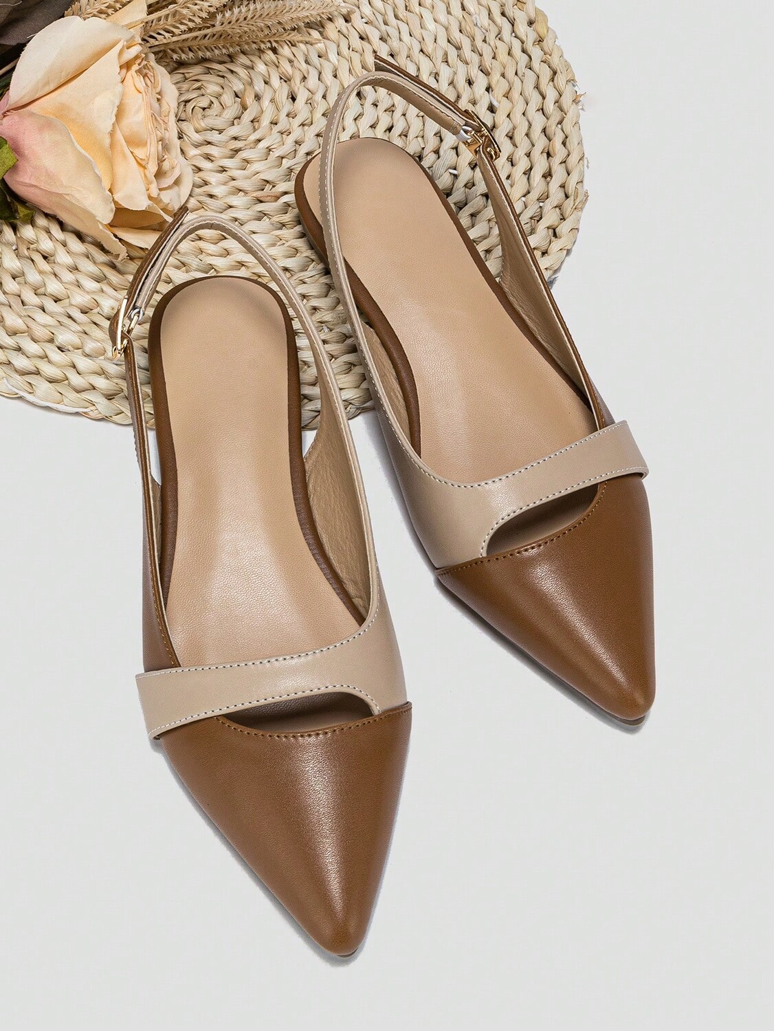 

Женские балетки, двухцветные, с острым носком, с открытой пяткой, элегантные, абрикосовый