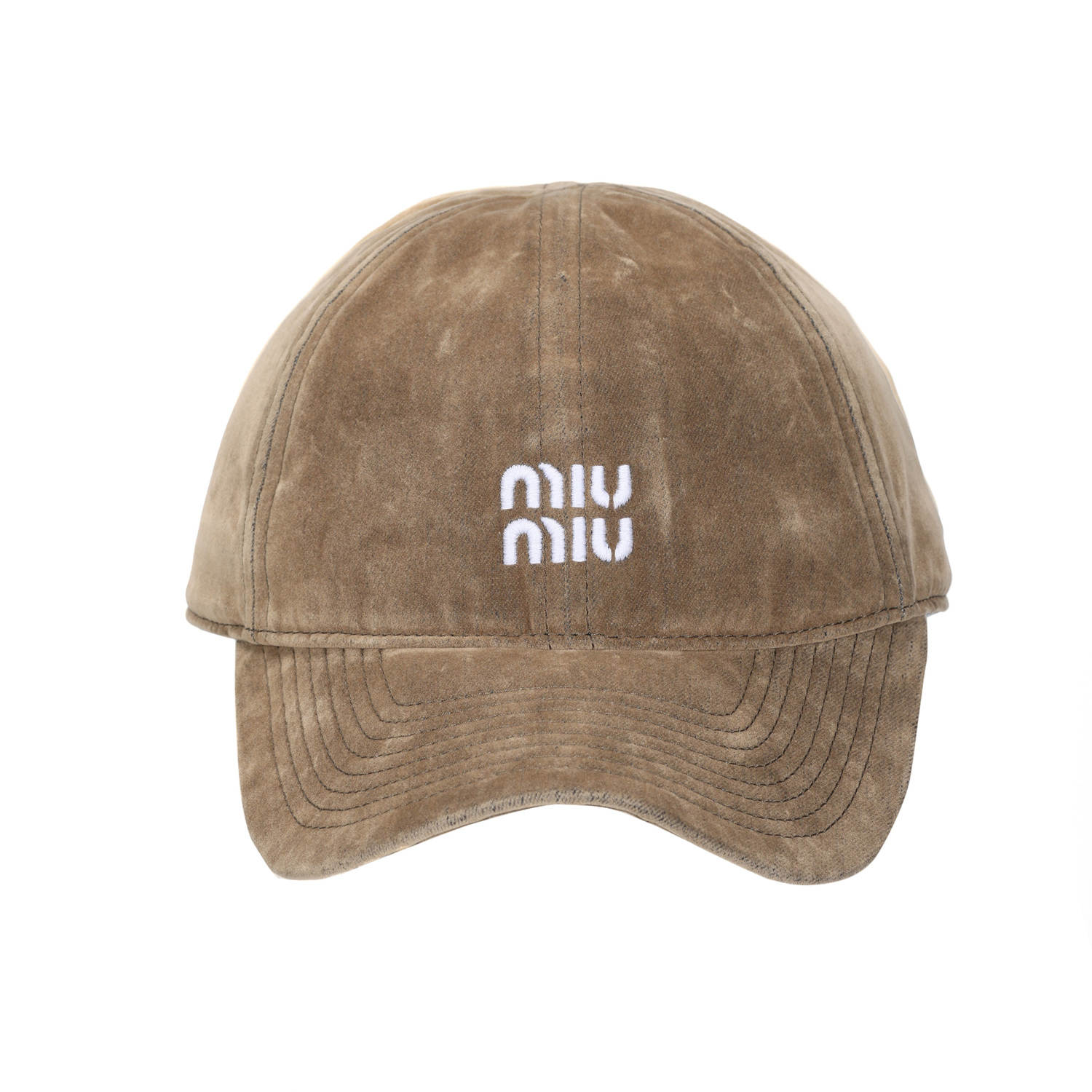 

Хлопковая, кожаная, бархатная бейсболка женская MIU MIU, коричневый