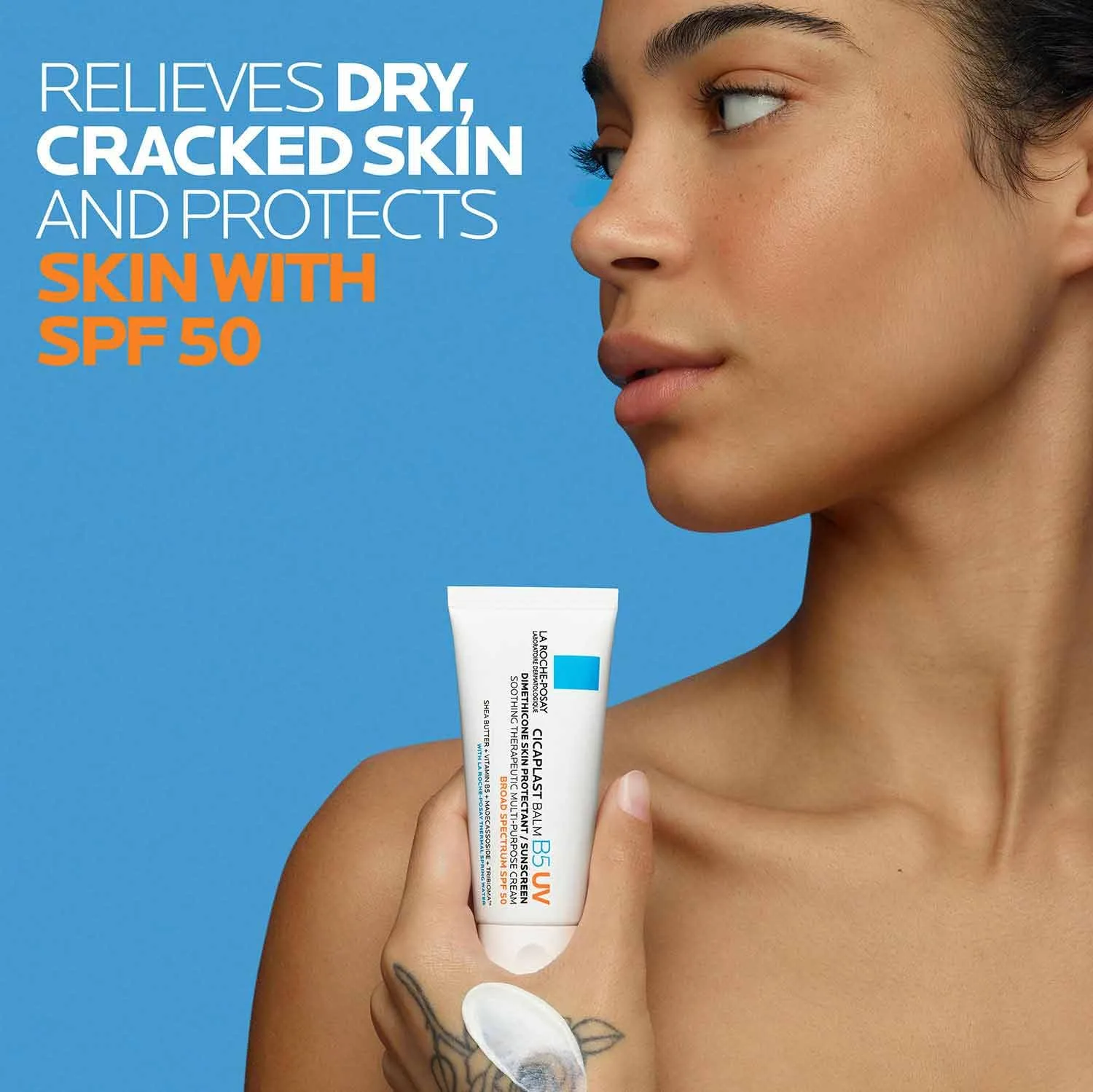 La Roche-Posay Cicaplast Balm B5 UV SPF 50, с витамином B5, маслом ши, трибиомой, мадекассозидом и оксидом цинка, многофункциональный крем для сухой кожи, White — фото 2