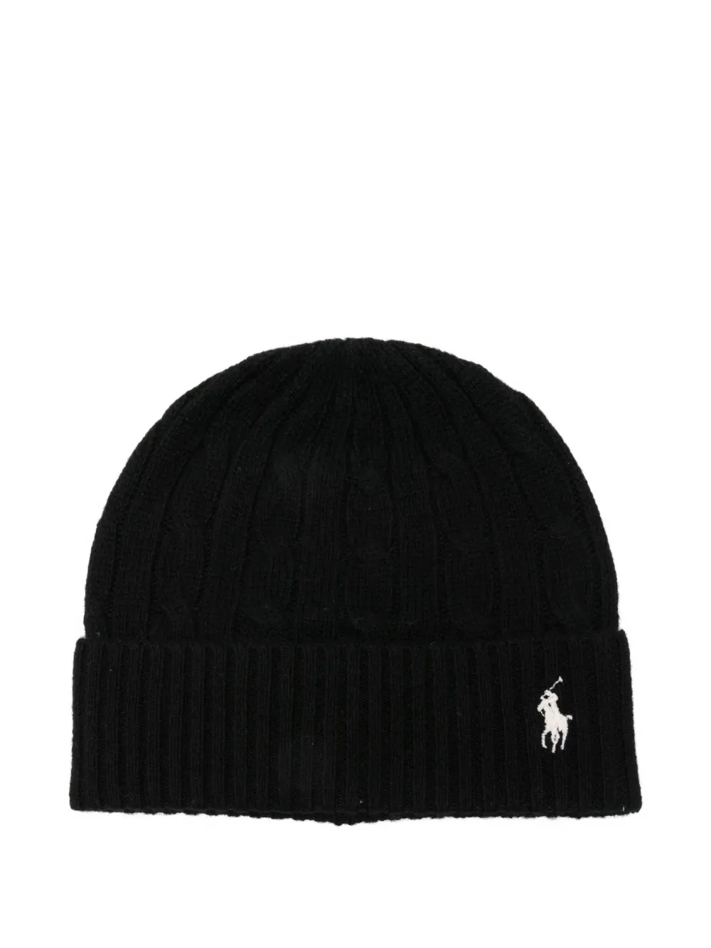 

Шерстяная шапка бини фактурной вязки Polo Ralph Lauren, черный