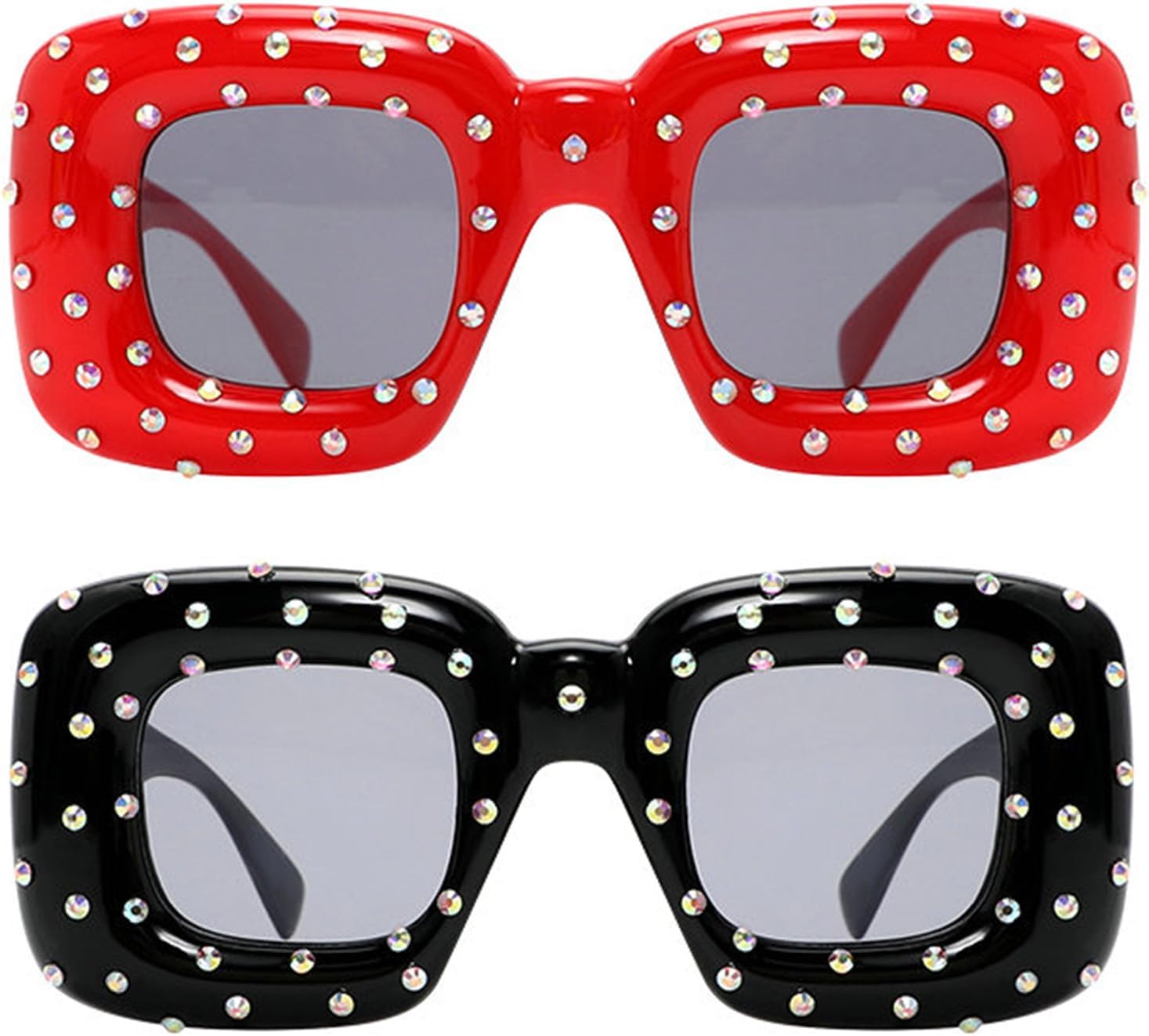 

Хелена. Надувные солнцезащитные очки со стразами. Женские и мужские. Милые квадратные очки конфетных цветов. Очки в стиле Y2K. Модные панк-очки с бриллиантами helena, Black+red