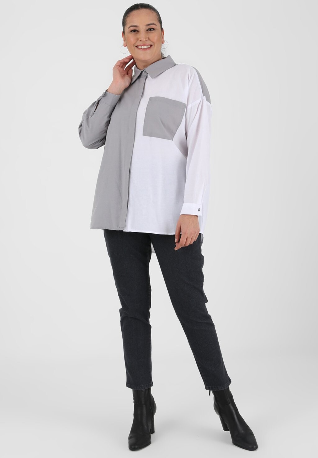 

Блузка-рубашка POINT COLLAR ALIA Modanisa, цвет grey/white
