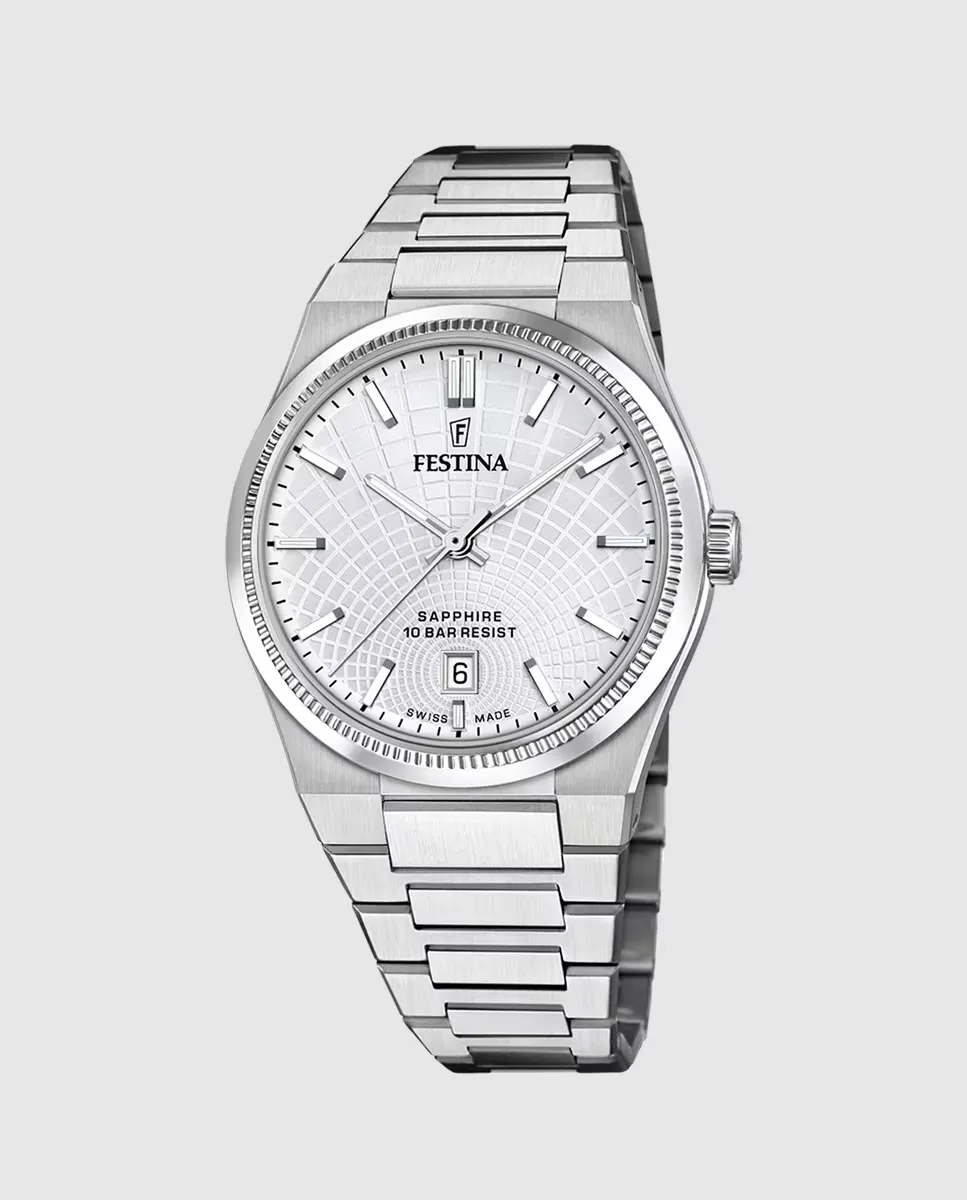 

Мужские часы F20051/1 Swiss Made Rivé из серебристой стали Festina, серебряный
