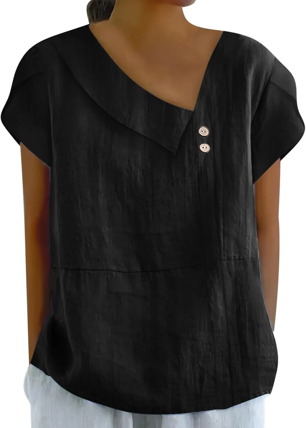 

Льняная блузка для женщин Loose Fit с лацканами и V-образным вырезом Floleo