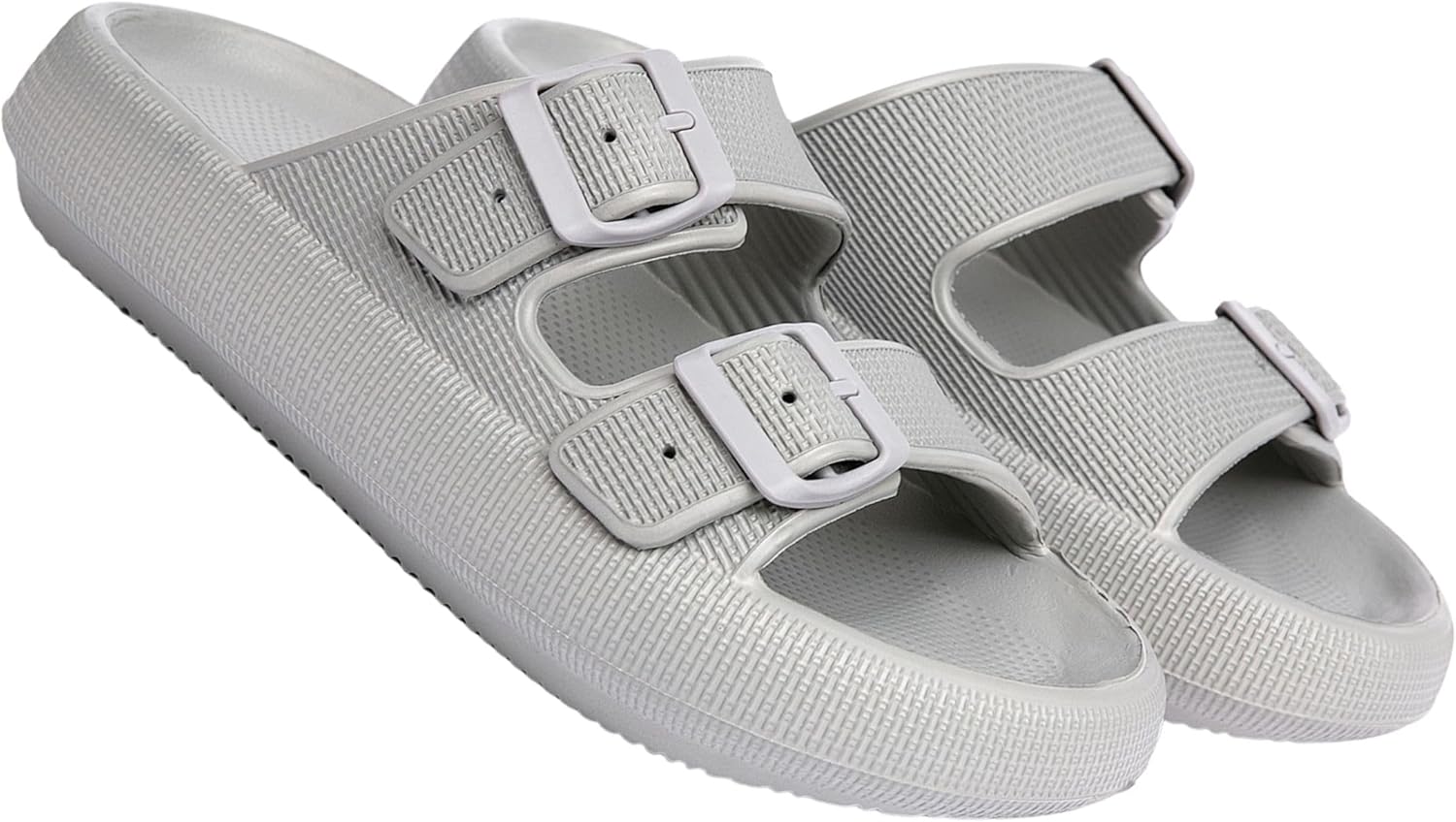 

Сандалии BERANMEY с двойной пряжкой и регулируемыми ремешками для женщин и мужчин, повседневные мягкие тапочки-подушки для женщин, сандалии EVA на плоской подошве, серый