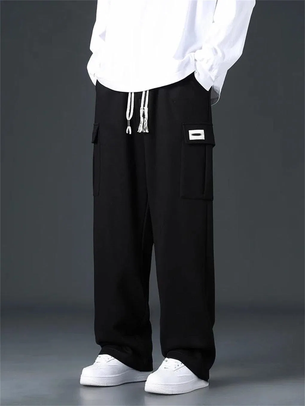 Generic Мужские мешковатые широкие брюки Outdoor Jogging Sweatpants прямые свободные шик Leisure Pants Black Gray — фото 3