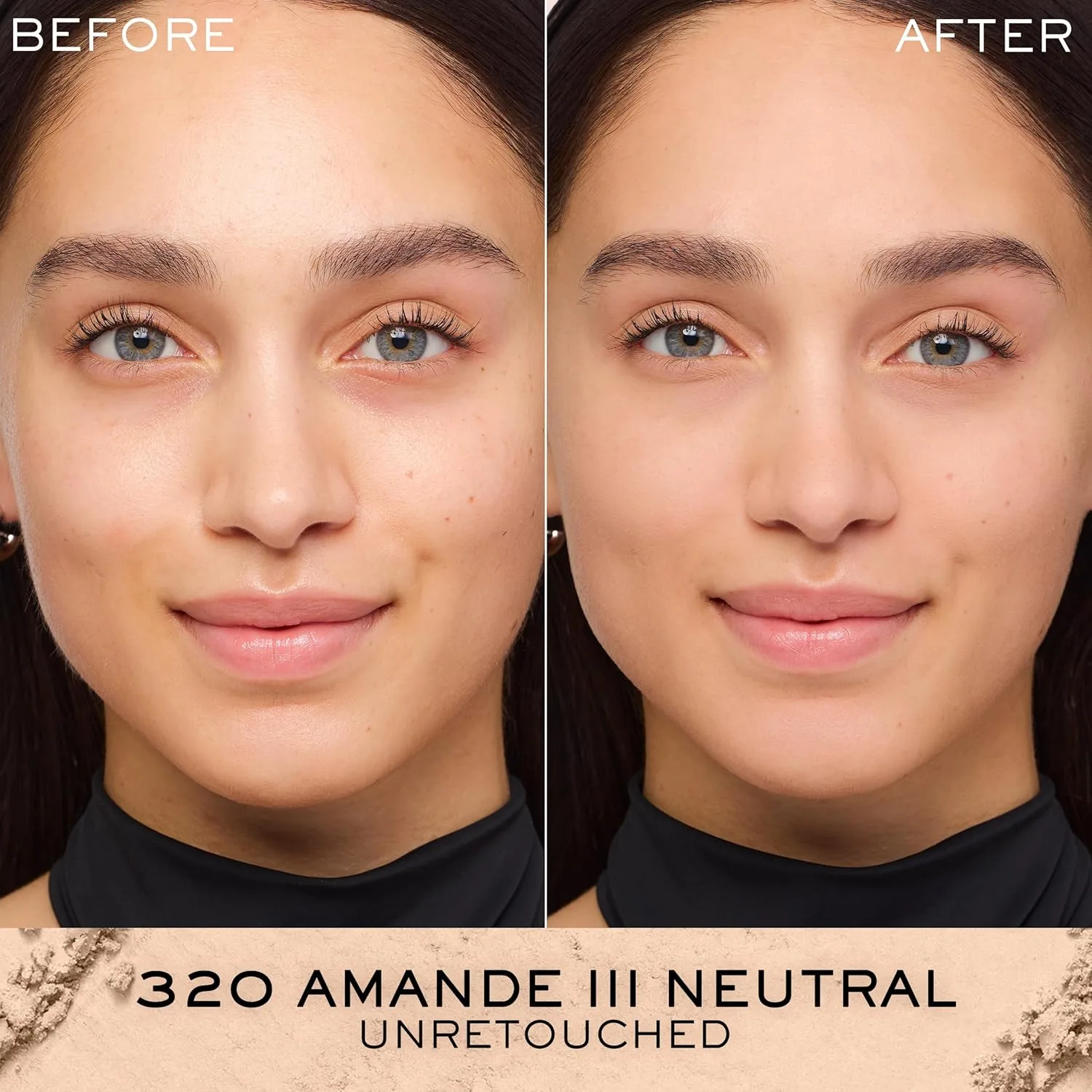 Пудра-основа Lancôme Dual Finish Powder Foundation - естественное покрытие, от легкого до плотного, стойкая, контролирует блеск., 320 Amande III Neutral: medium skin tones with neutral undertones — фото 3