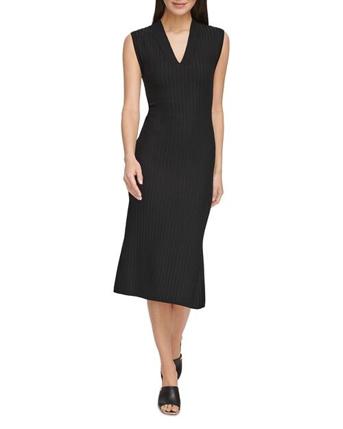 

Платье миди без рукавов в широкую рубчику DKNY, цвет Black