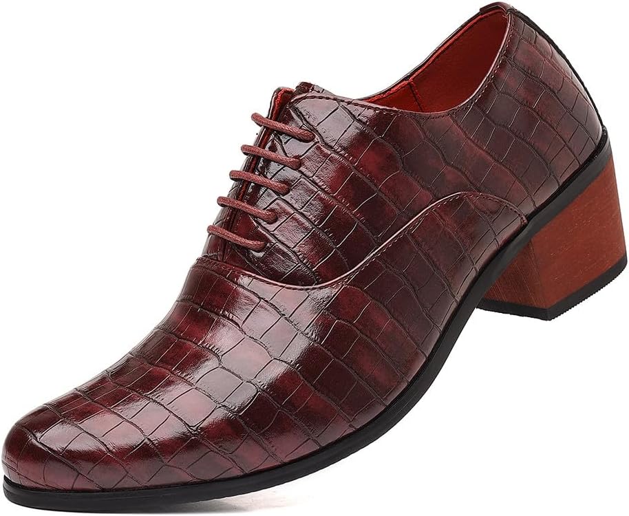 

Мужские туфли Santimon с крокодиловым принтом, на каблуке типа «куба», с заостренным носком, шнуровкой, оксфорды для свадеб, вечеринок, выпускных и деловых мероприятий, искусственная кожа, нескользящие танцевальные туфли, бордовый