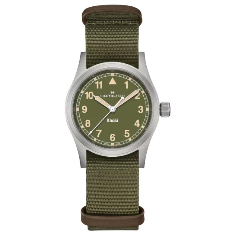 

Hamilton Часы Khaki Marine Collection с кварцевым механизмом, унисекс, 33 мм, зеленый циферблат, корпус из нержавеющей стали, тканевый ремешок