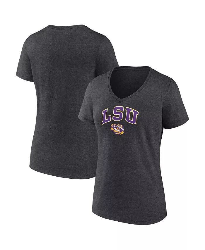 

Женская футболка Heather Charcoal LSU Tigers Evergreen Campus с V-образным вырезом Fanatics