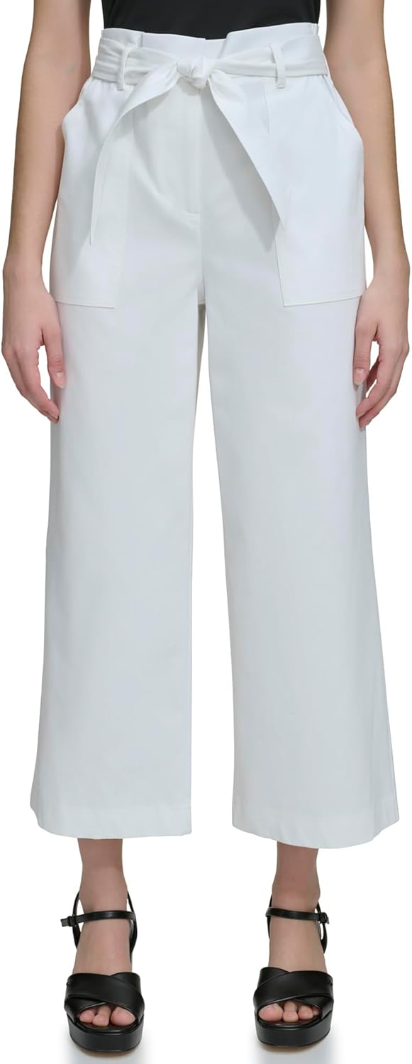 

Женские укороченные широкие брюки Calvin Klein с ремнем, Soft White