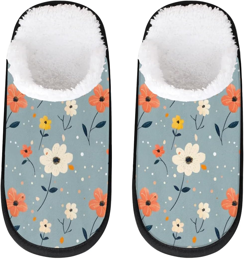 

Домашние тапочки для женщин и мужчин, уютные тапочки с противоскользящей подошвой, теплые плюшевые тапочки для дома, спальни и путешествий Gublec, Cute Flowers Print
