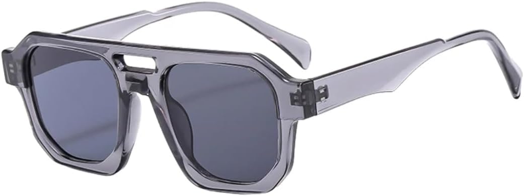 

Ретро солнцезащитные очки с двойной перемычкой, многоугольные, квадратные, женские, с прозрачными линзами цвета морской волны, защита от УФ-излучения UV400, мужские, панк, оливковый цвет UATXTAU, Grey Grey