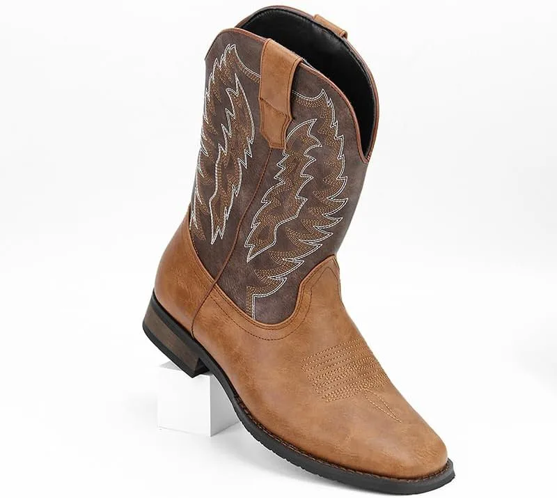 

Ковбойские сапоги для мужчин Западные сапоги Модные ретро Классические с вышивкой Легко надеваются Противоскользящие DMGYCK, желтый/коричневый