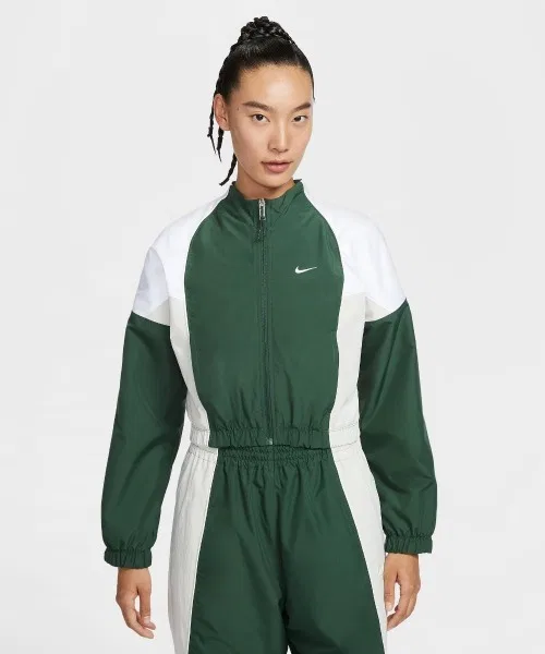 Куртка Nike женская укороченная, полиэстер, зелёная