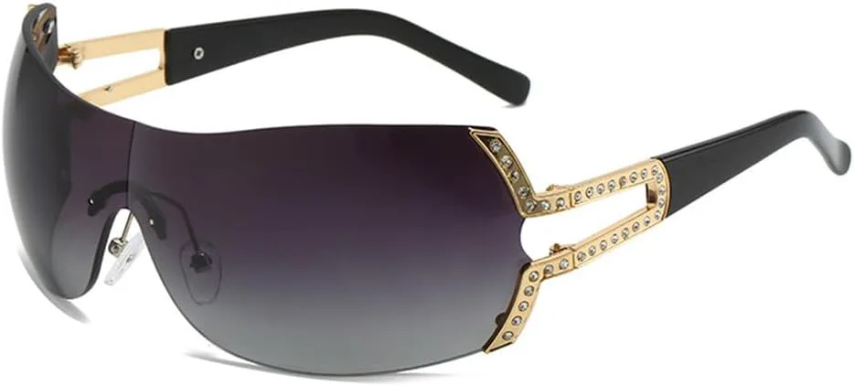 

Овальные солнцезащитные очки без оправы, большие полые солнцезащитные очки для женщин в стиле стимпанк, очки с защитой от ультрафиолета UV400 LANGSER, Black