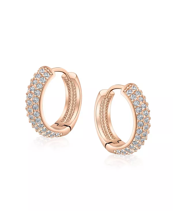 

Модные серьги-кольца с тремя рядами кубического циркония, черные розы, прозрачное паве, посеребренные, средние Bling Jewelry, rose