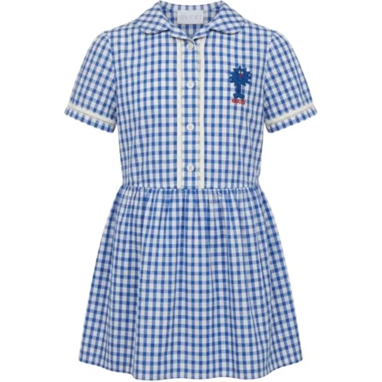 Платье детское с отложным воротником, миди GUCCI, Light Blue & White