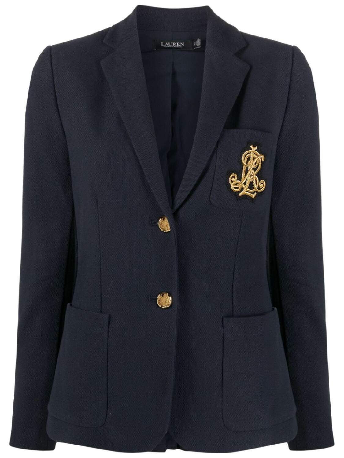 

Однобортный блейзер с вышитым логотипом Lauren Ralph Lauren, синий