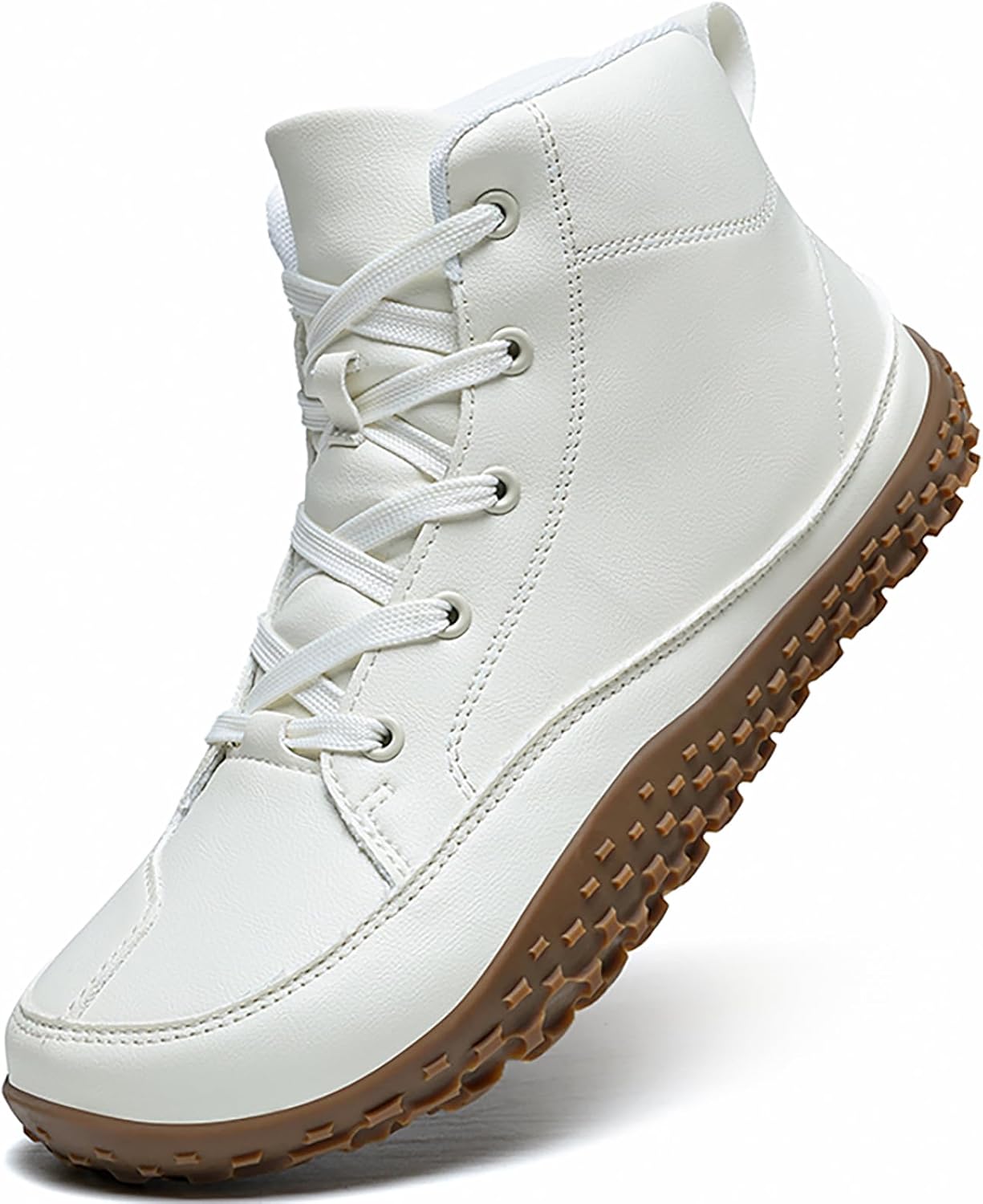 

Мужские кожаные повседневные ботинки до щиколотки с классическим круглым носком, шнуровкой, удобной мягкой подошвой, противоскользящие чукка для вождения, прогулок и работы на улице Qeosnbx, белый