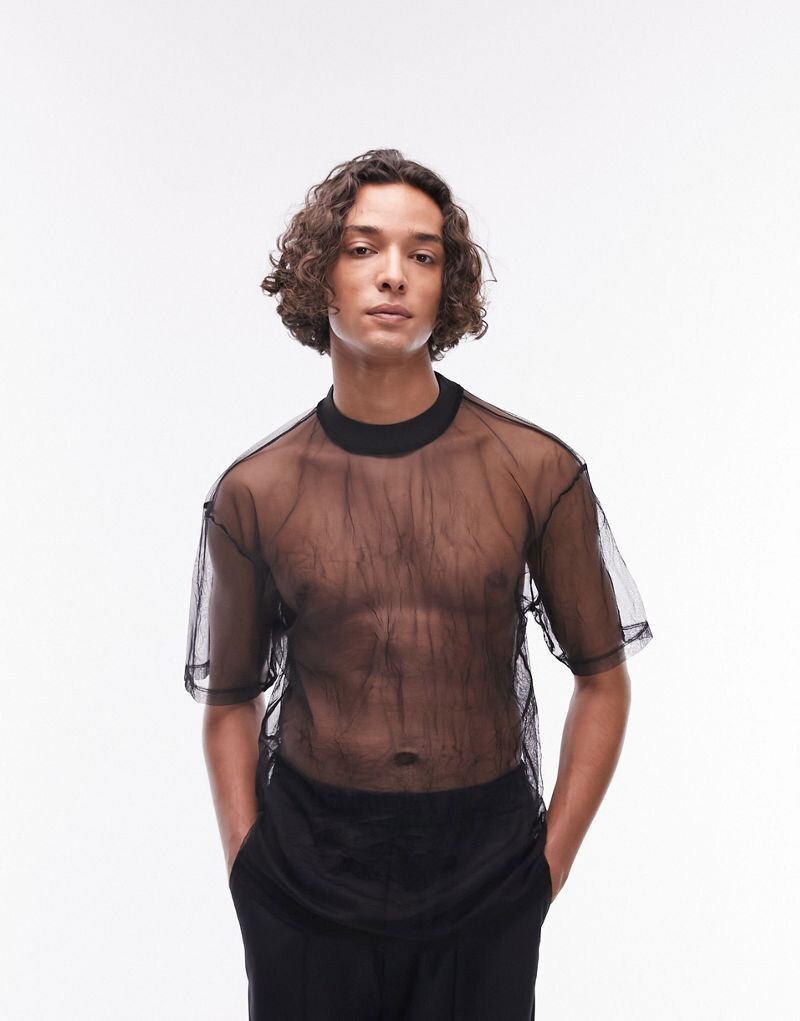 

Черная сетчатая футболка оверсайз с короткими рукавами Topman