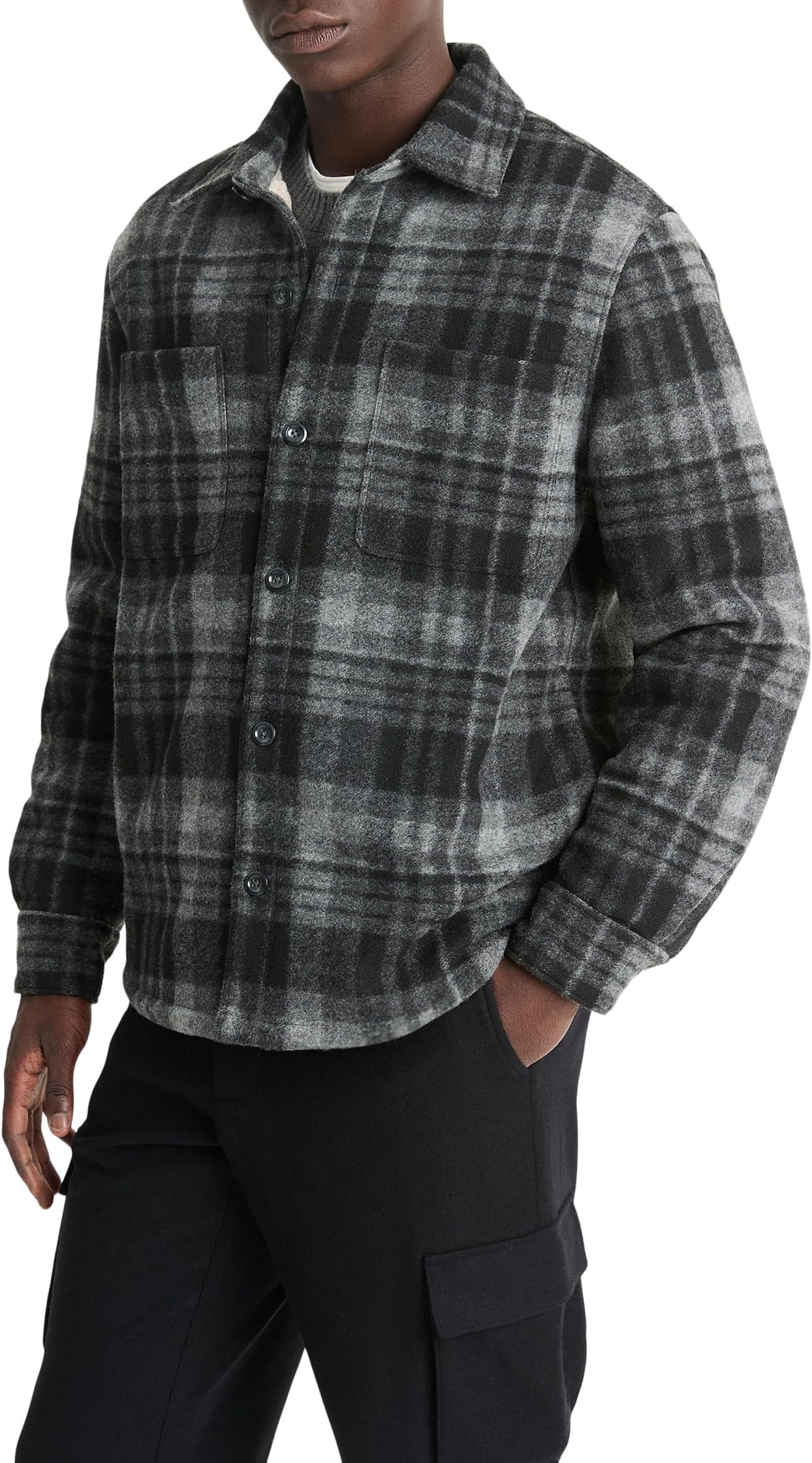

Рубашка Vince Sherpa Lined Plaid Shirt Jacket, цвет Black Combo