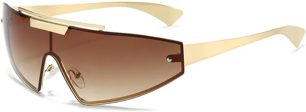 

Мужские солнцезащитные очки ретро «кошачий глаз», цельные, градиентное зеркальное покрытие, UV400; женские спортивные солнцезащитные очки панк, Golden Tea Gradient