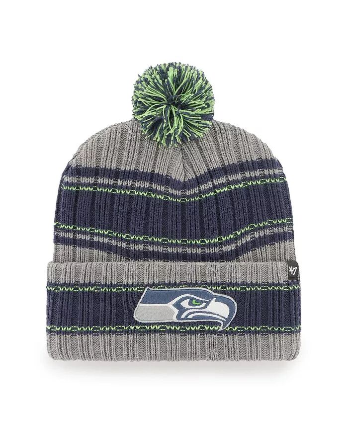 

Мужская графитовая шапка Seattle Seahawks Rexford с манжетами и помпоном '47 Brand