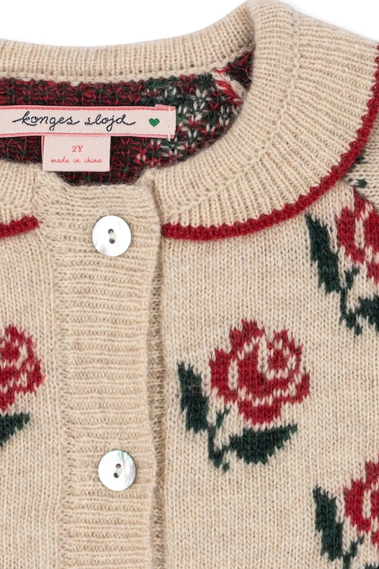Детский шерстяной кардиган BELOU KNIT COLLAR CARDIGAN Konges Sløjd, бежевый — фото 4