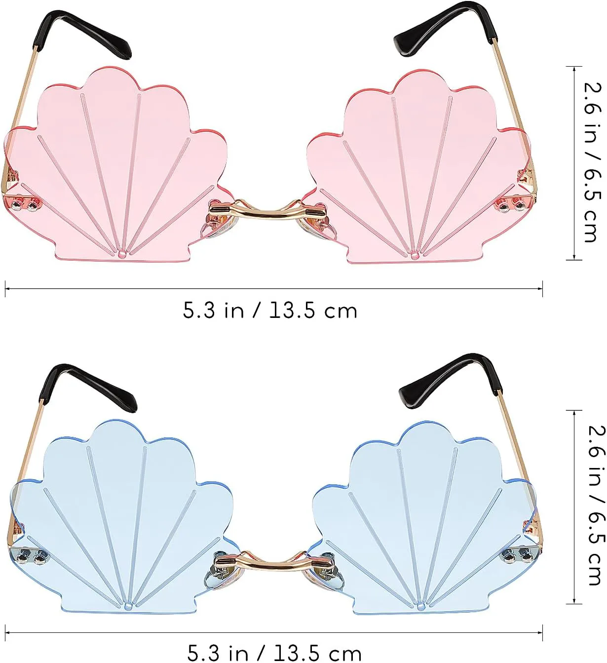 

Angoily 2 пары солнцезащитных очков без оправы в форме ракушек, необычной формы, стильные солнцезащитные очки для женщин и мужчин, разные цвета, Assorted Color