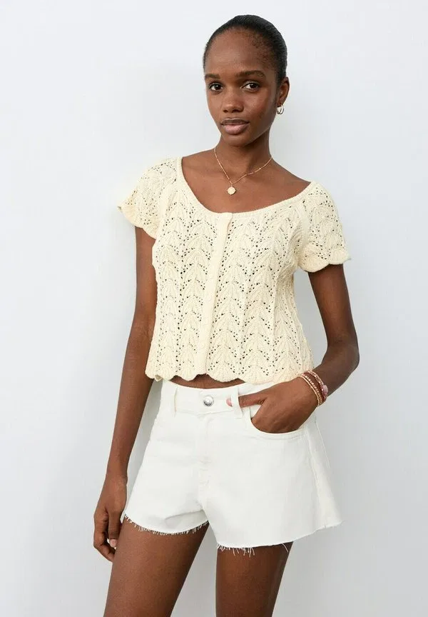 Подростковые джинсовые шорты Mango Kids, Off White — фото 2