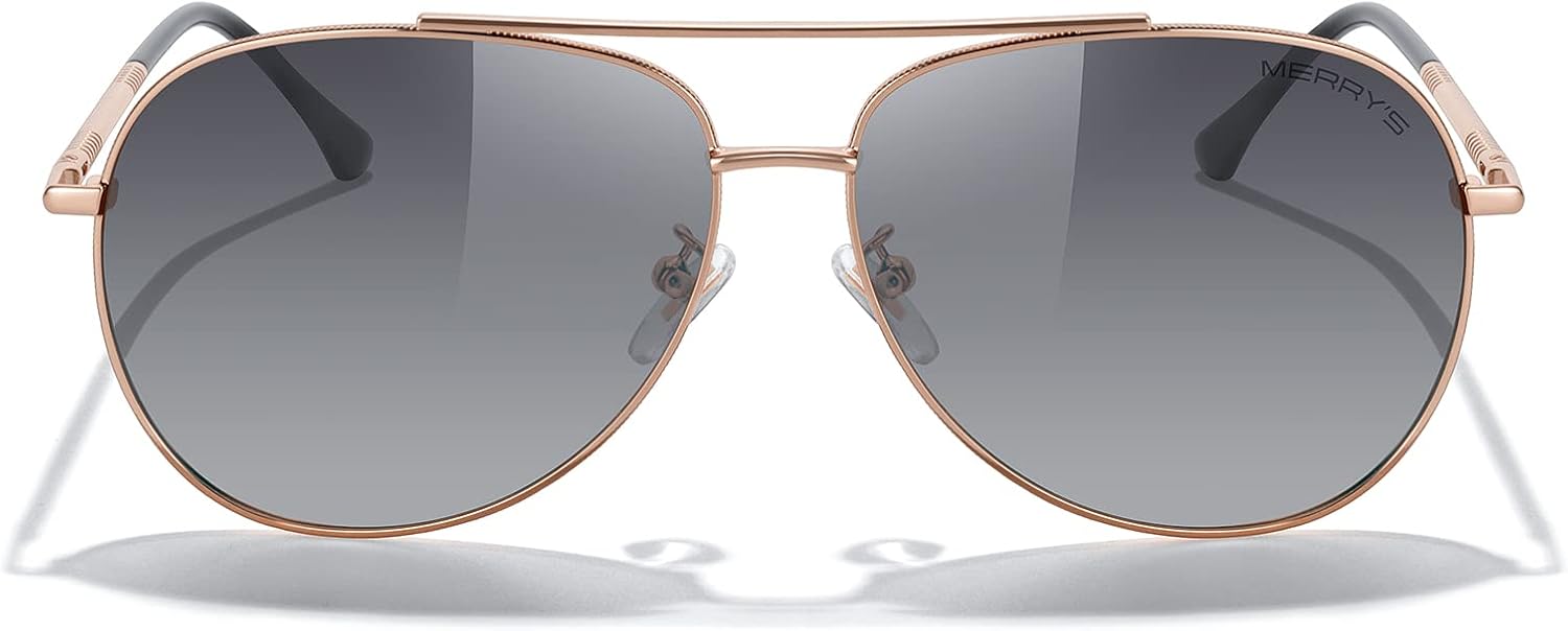 

Солнцезащитные очки-авиаторы MERRY'S для женщин и мужчин, с поляризованными зеркальными линзами и футляром - поляризованные очки для вождения, 60 мм, Rose Gold Frame/Gray Gradient Lens