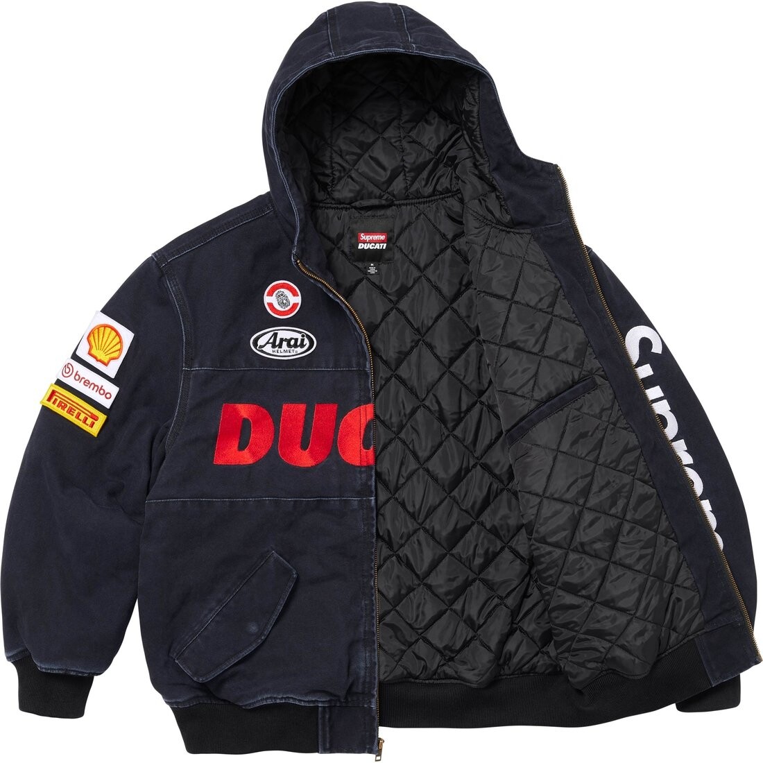 X DUCATI SS24 WEEK16 куртка с капюшоном для гонок унисекс с двумя карманами на молнии с капюшоном и длинным рукавом Supreme, черный — фото 3
