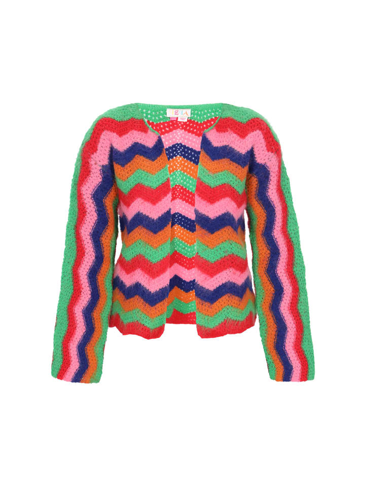 

Женский кардиган синего цвета с разноцветными вставками IZIA