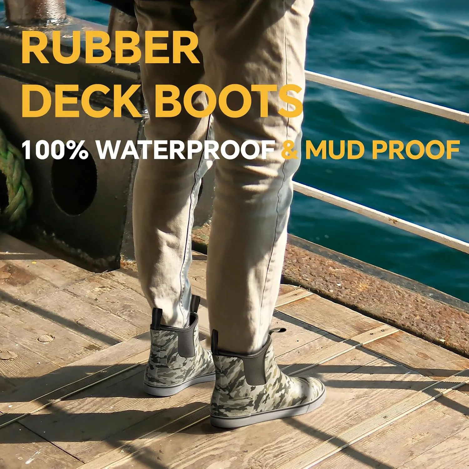 Мужские ботинки Furuian Deck, рыболовные ботинки, водонепроницаемые дождевые ботинки, ботильоны на щиколотку, слипоны из неопрена и резины, челси для мужчин, ботинки для садоводства, рыбалки, походов, плавания и парусного спорта, серый — фото 4
