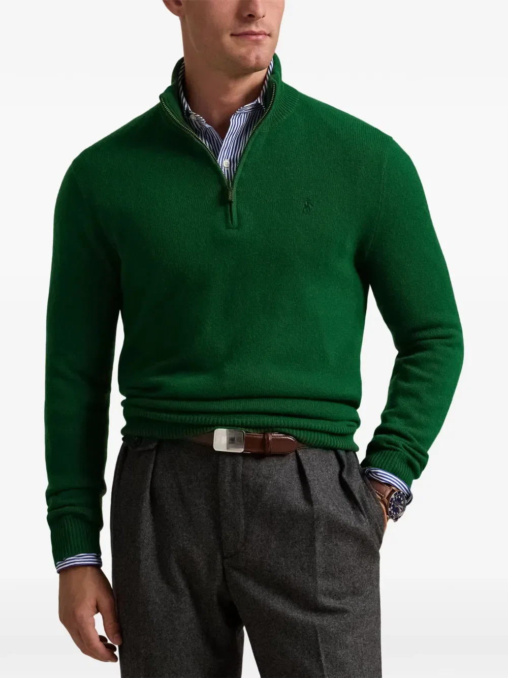 Свитер с застежкой-молнией до середины груди Polo Ralph Lauren, зеленый — фото 3