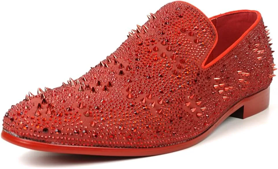 

FI-7516 Лоферы с замшевой поверхностью, шипами и стразами Fiesso by Aurelio Garcia, красный