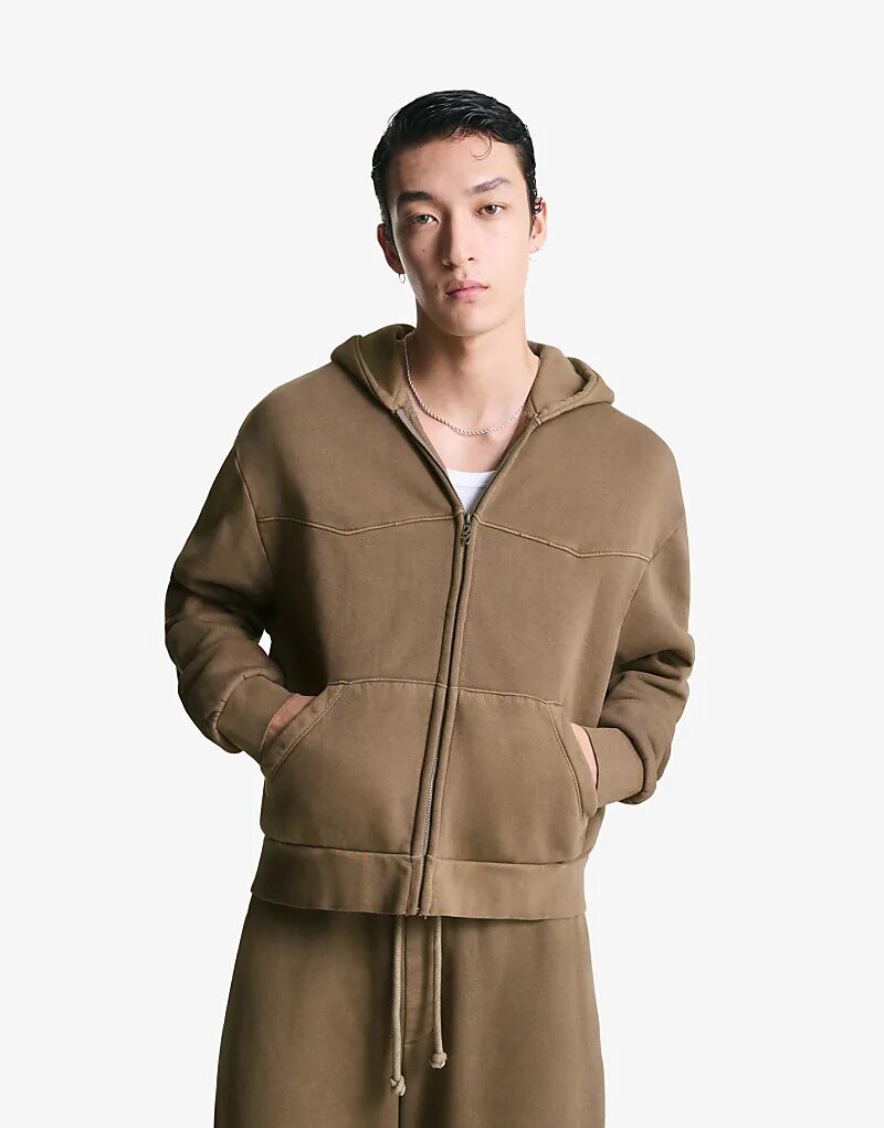 

Укороченная толстовка Bershka свободного кроя на молнии коричневого цвета